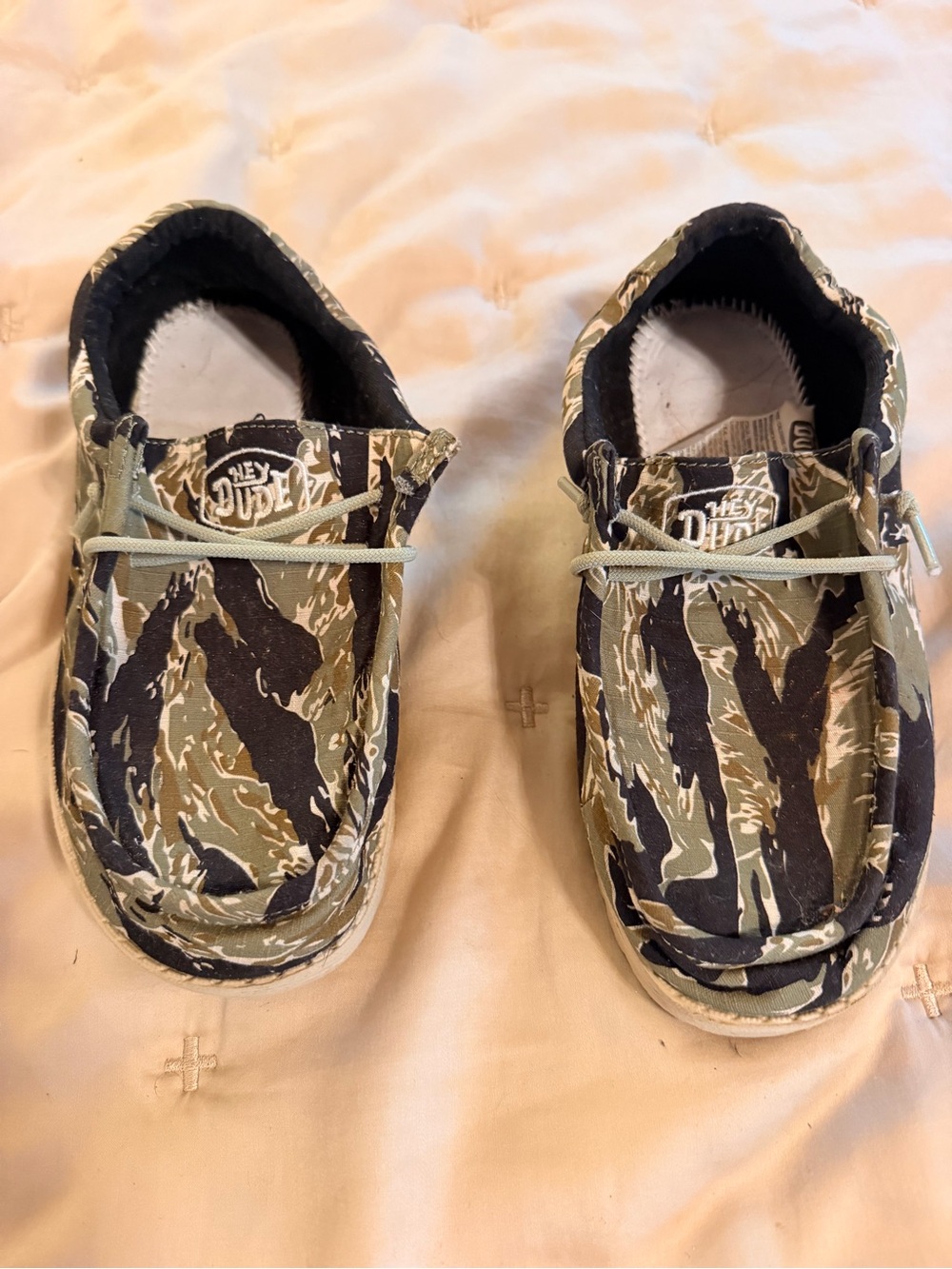Hey Dude Kids Camo Slip-On Sneakers in Green and Black